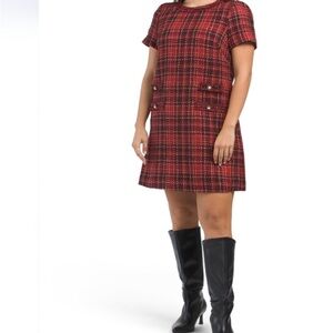 NWT Adrianna Papell Red Plaid Mini Dress Large